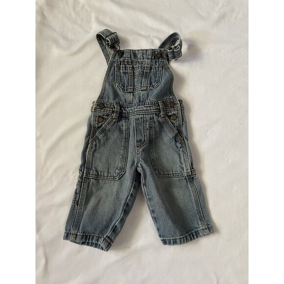 Genuine Kids OshKosh Baby Denim Overalls 12M Adjustable Straps Pockets Blue - Picture 1 of 6